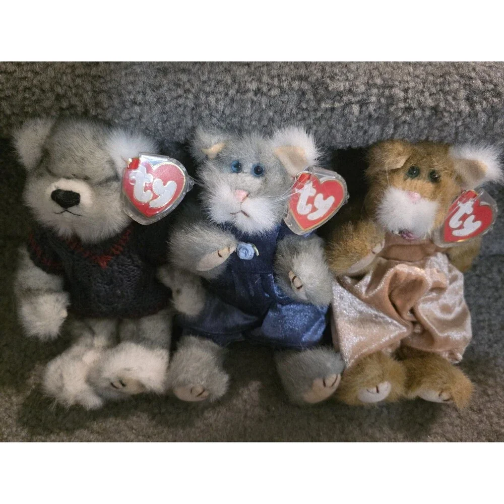 TY Attic Treasure Beanie Bear Cat Set